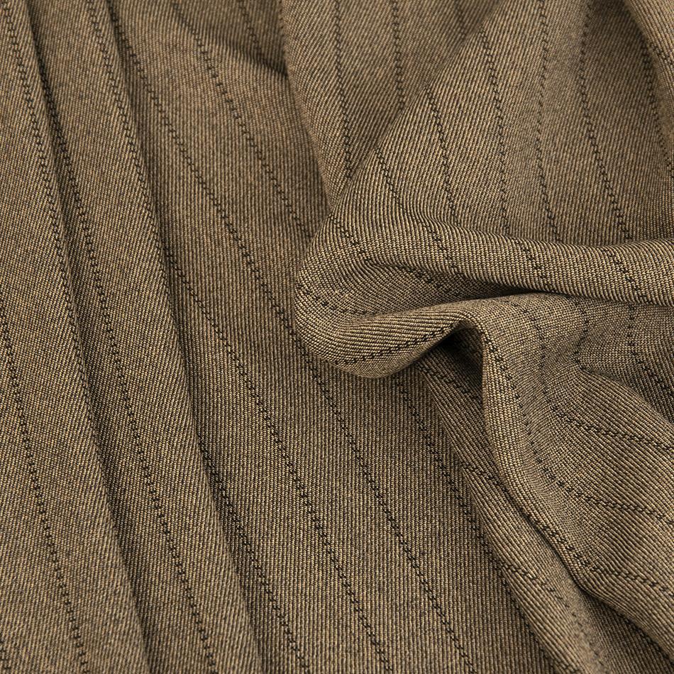 Khaki Beige Striped Wool Twill 105 - Fabrics4Fashion
