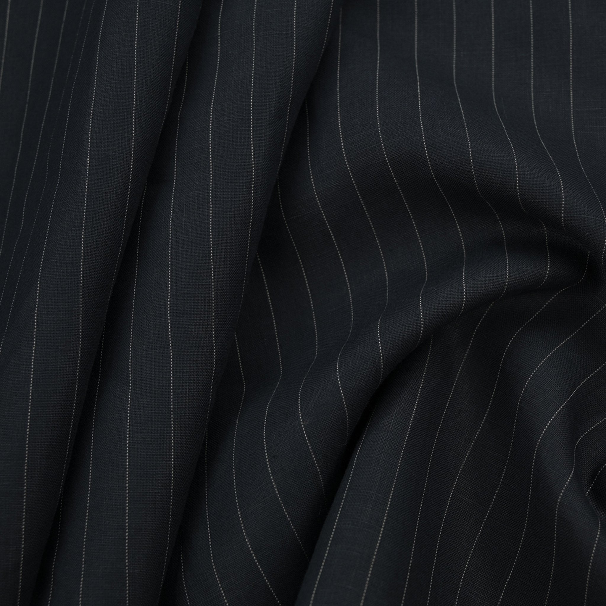 Midnight Pinstripe Linen Fabric 97573