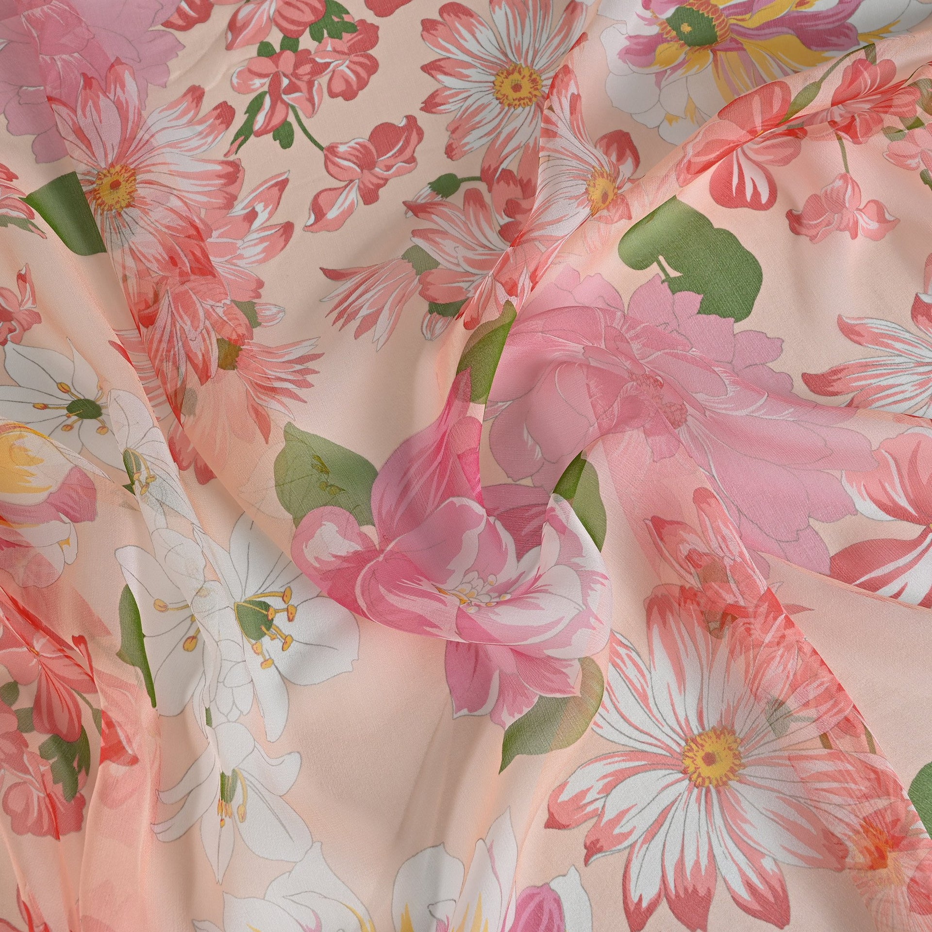 Pink Floral Chiffon Silk