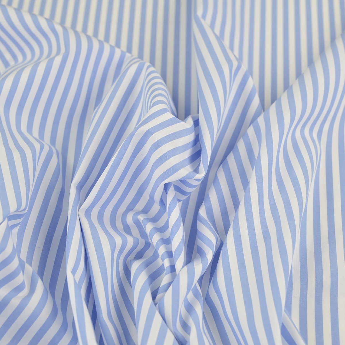 White Blue Striped Poplin Fabric 96546