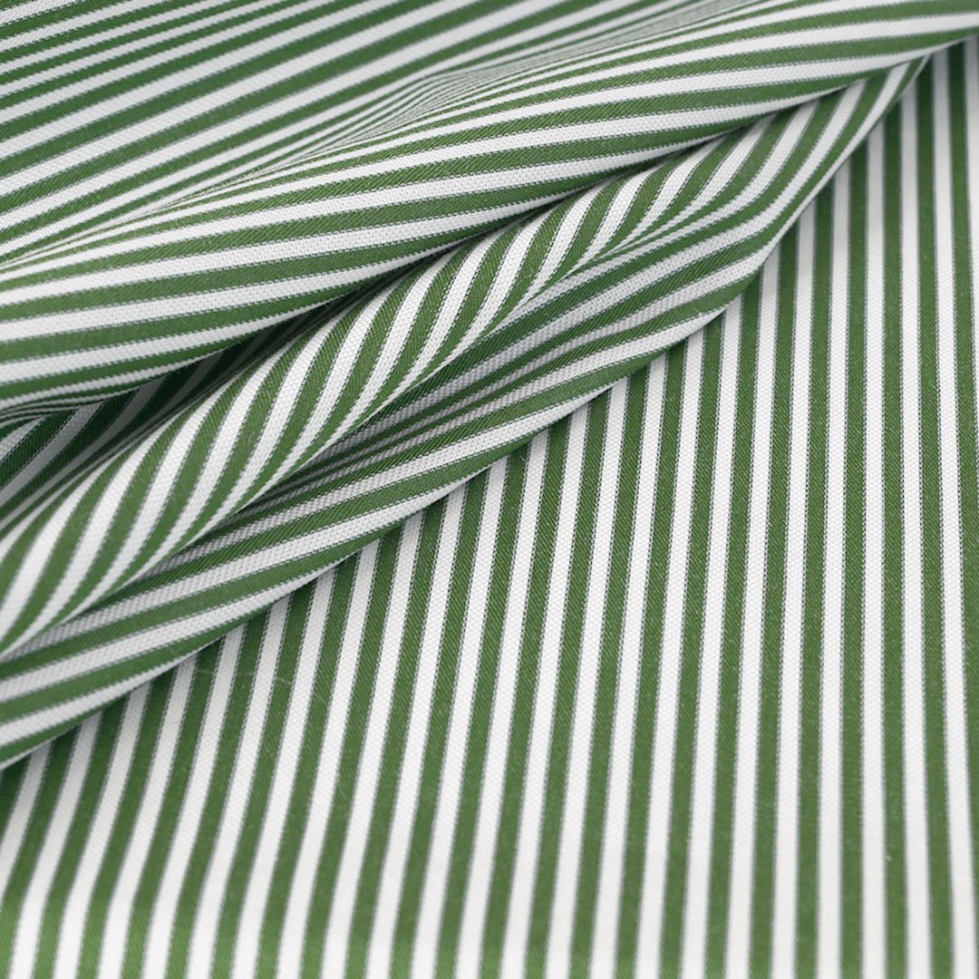 White Green Striped Poplin 2931