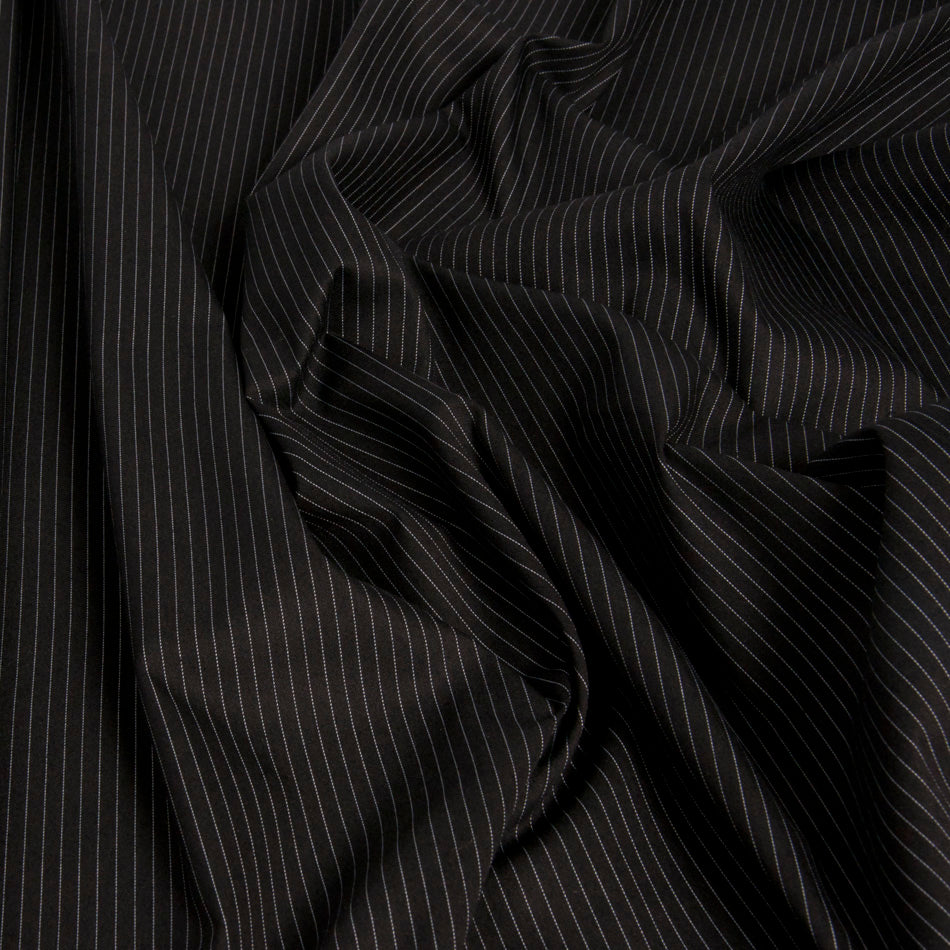 Pinstripe Black Stretch Cotton 1451 - Fabrics4Fashion